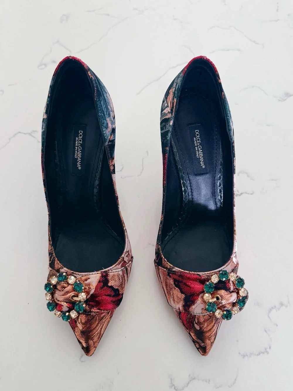 Dolce & Gabbana Snakeskin and Brocade Fabric Pumps